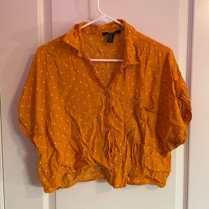 Cropped Yellow Polkadot Forever 21 Button-Up